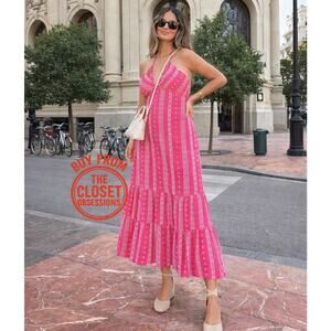 ZARA Pink Open Back Cotton Midi Dress NWT